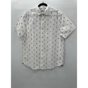 Express‎ White Hula Girl Button Up Short Sleeve Shirt Men's Size Large NEW